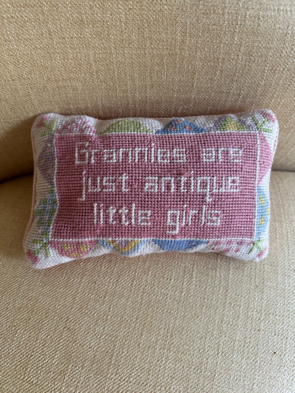 Needlepoint Pink 'Grannies Are Just Antique Little Girls' Grandma Pillow